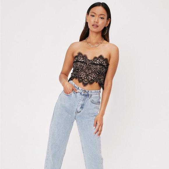 Nasty Gal Petite Strapless Lace Cropped Corset Top - Picture 3 of 12